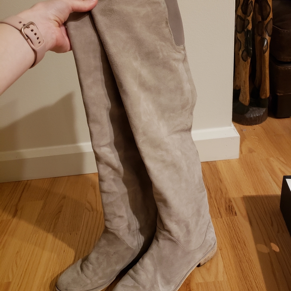 Stuart Weitzman Over the Knee Light gray Suede flat boot